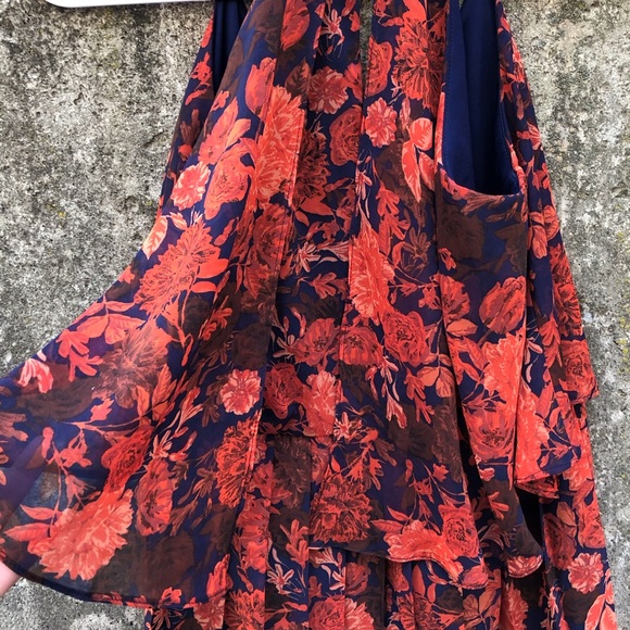 ASOS Red and Navy Floral Pleated Dress - Picture 8 of 10
